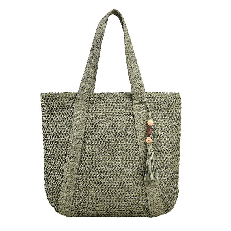 Vintage Straw Beach Tote Bag - Large Capacity Summer Woven Daily Versatile Handbag