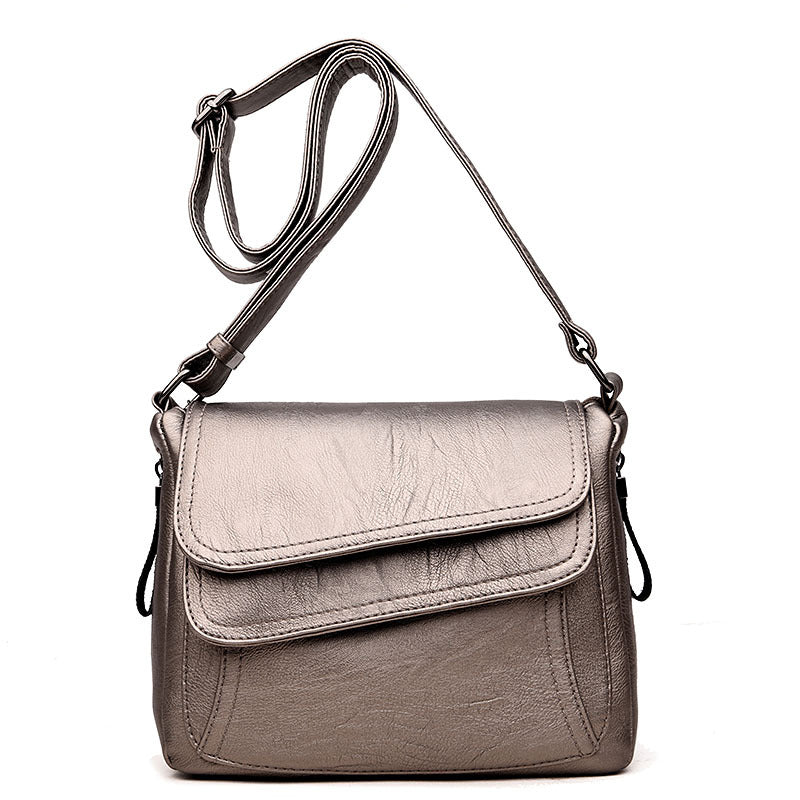 Double Flap Crossbody Bag - Trendy Soft Faux Leather Simple Travel Purses