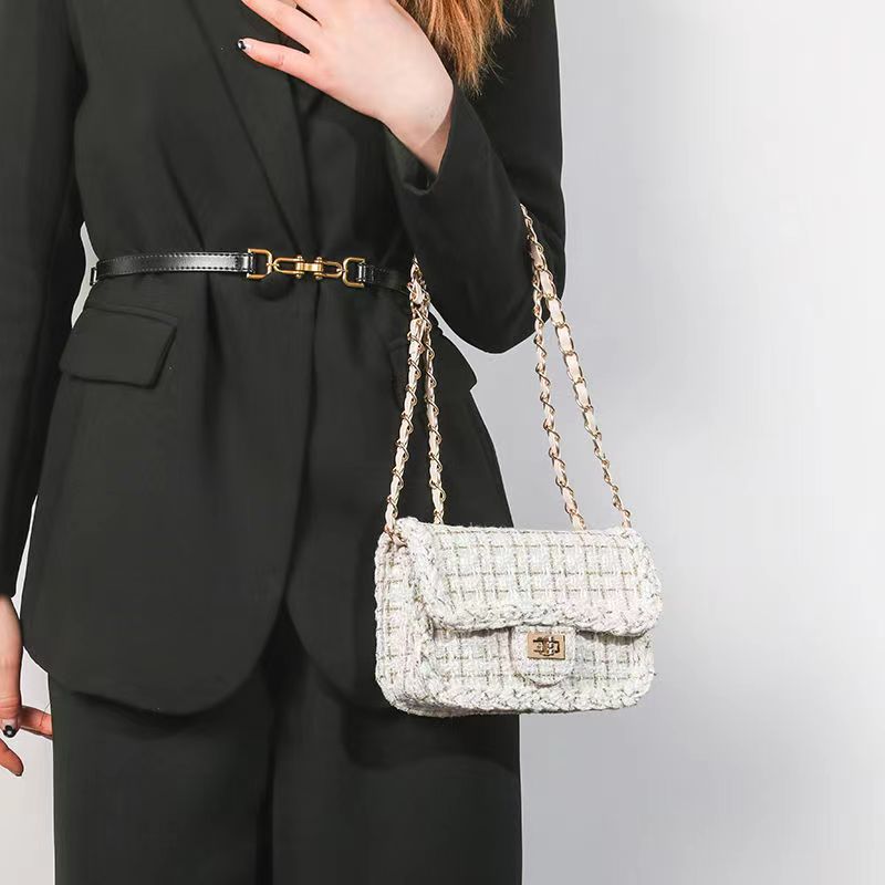 Summer Tweed Crossbody Bag - Trendy Chain Luxury Frill Trim Purse for Women