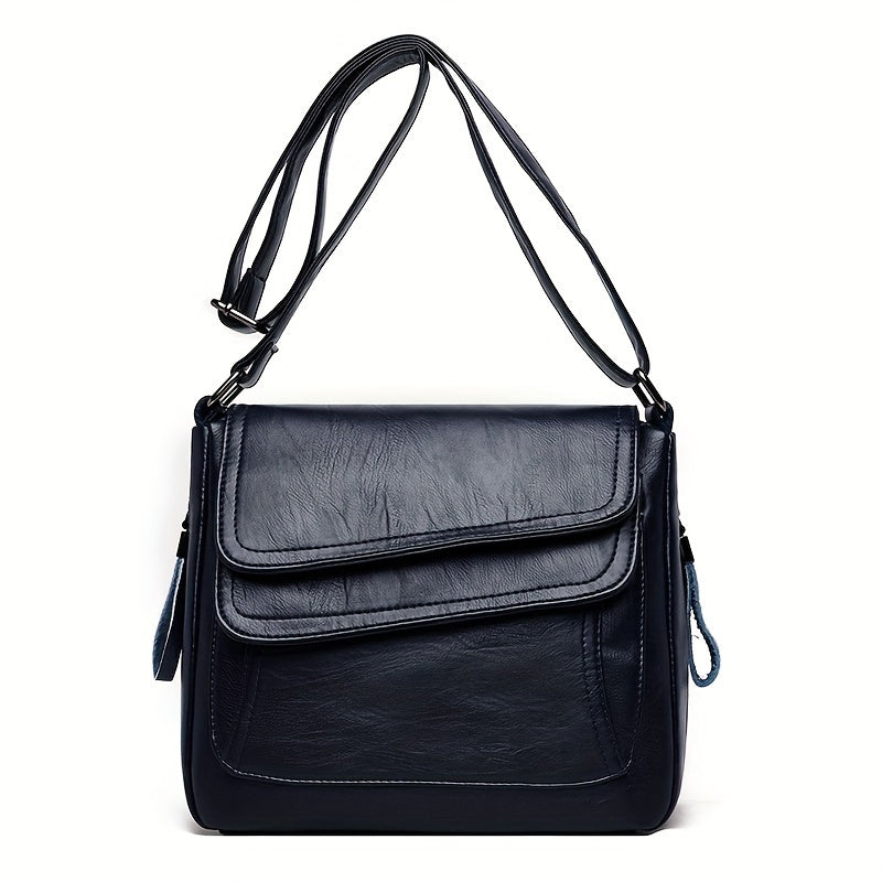 Double Flap Crossbody Bag - Trendy Soft Faux Leather Simple Travel Purses